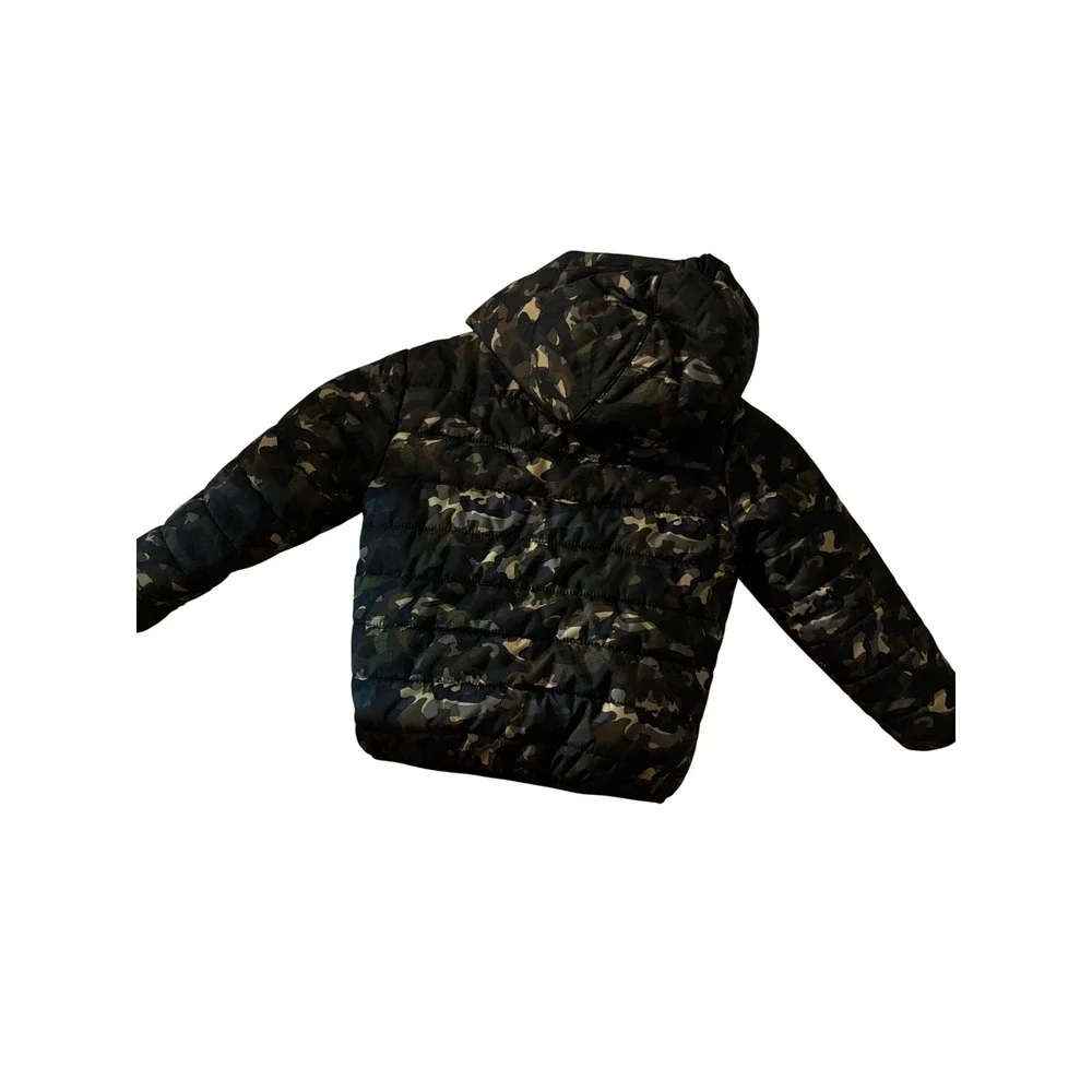 Nike Baby Boys Puffer Jacket 24M Camo Hooded Full Zip Green Orange Swoosh